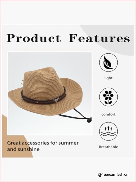 Straw Cowboy Hat Wide Brim Foldable Beach Sun Hat Unisex Lightweight main image 6
